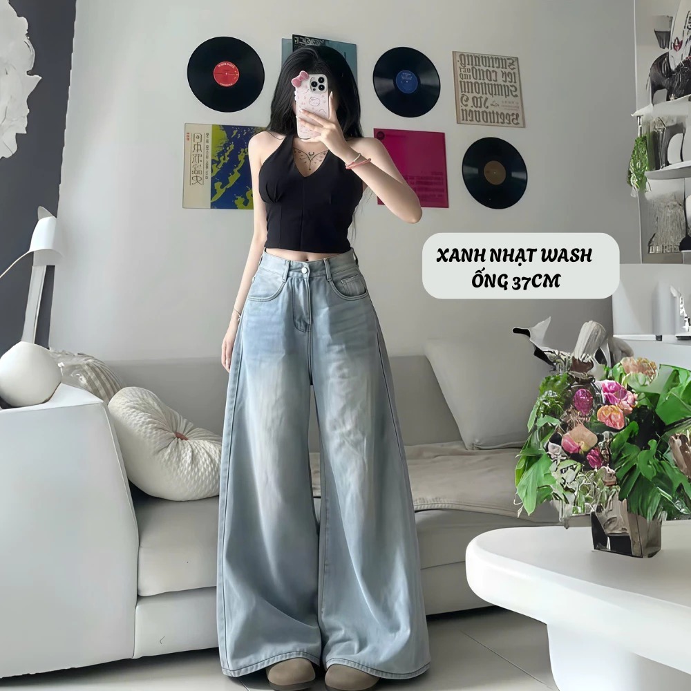 Quần Jeans Bò Nữ Ống Suông Siêu Rộng Cạp Thấp Trơn Màu Chất Vải Mềm Ống Rộng 35-37cm Phong Cách Hàn Quốc | BigBuy360 - bigbuy360.vn