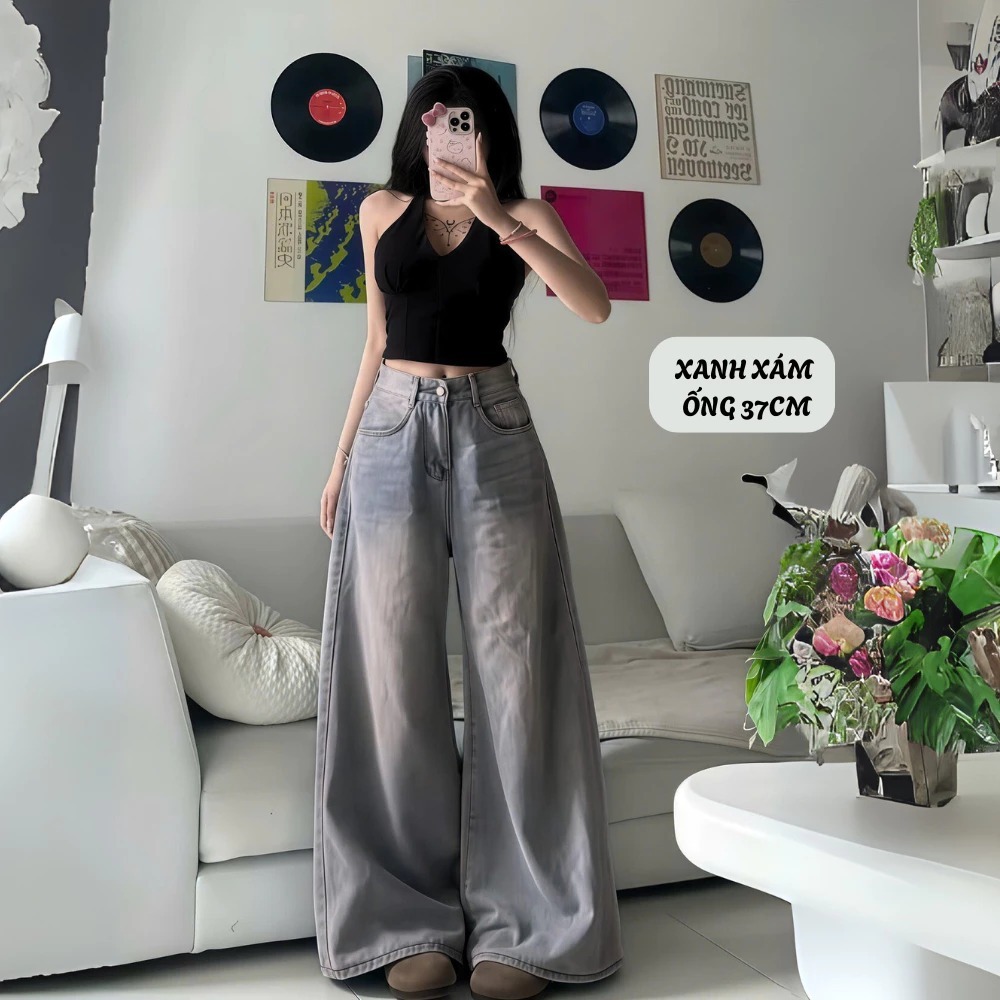 Quần Jeans Bò Nữ Ống Suông Siêu Rộng Cạp Thấp Trơn Màu Chất Vải Mềm Ống Rộng 35-37cm Phong Cách Hàn Quốc | BigBuy360 - bigbuy360.vn