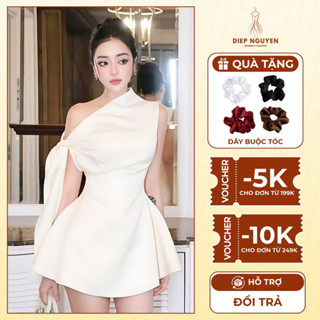 Đầm Dự Tiệc Trễ Vai Nữ, Váy Dạ Hội Tiệc Cưới Chất Liệu Tuyết Nhung Dày Dăn Kèm Quần Bảo Hộ