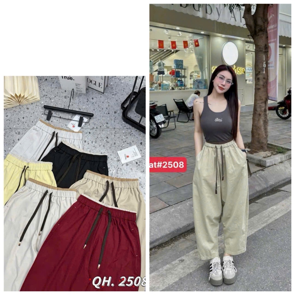 Quần Baggy Nữ Phối Cạp Vải Kaki Gió Lụa Loại Đẹp Mềm Mát Không Nhăn Lưng Cao MA109