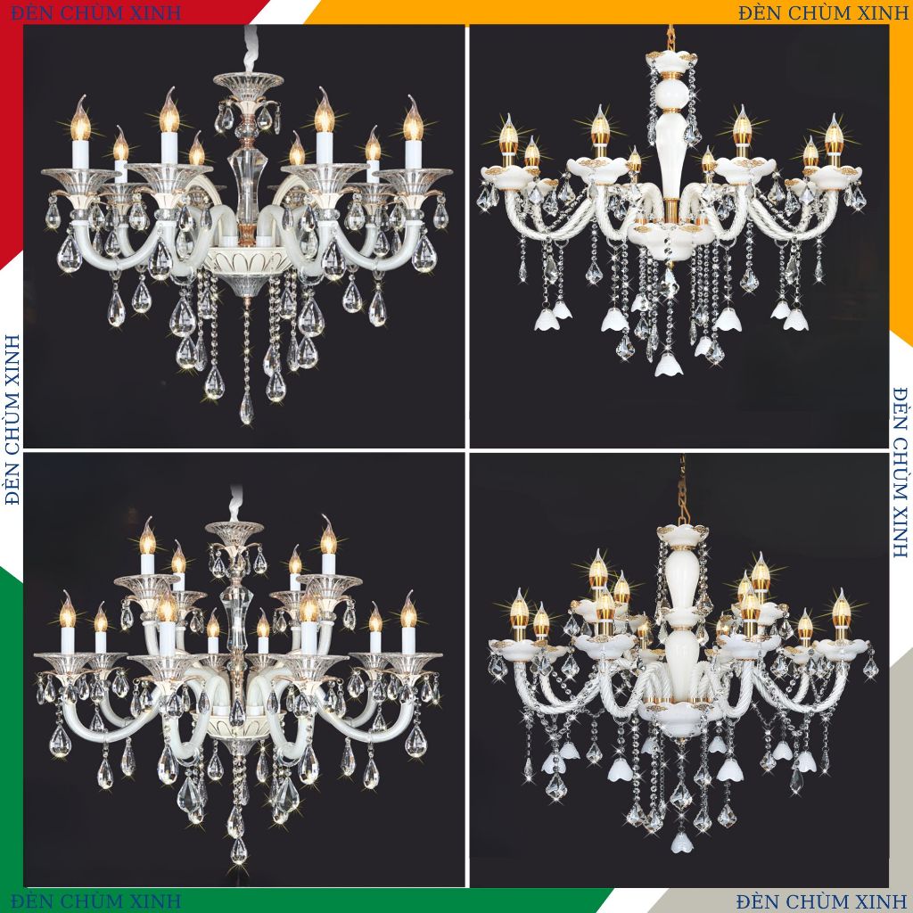 [ ĐÈN CHÙM XINH ] Đèn chùm nến, đèn chùm pha lê NC-021/8A, NC-021/12A, NC-001/8, NC-001/12