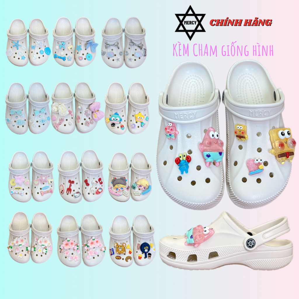 Sục Mercy Trust Bazza Clog Classic Kèm Cham Như Hình + Tặng Vớ Dép Cross Đúc Nguyên Khối Nam Nữ EVA Êm Nhẹ