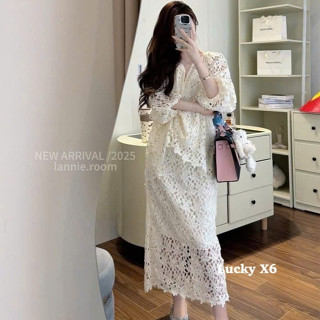 set đồ nữ sang chảnh,set áo chân váy dài,bộ ren áo dài tay chân váy suông hot trend sành điệu UD181