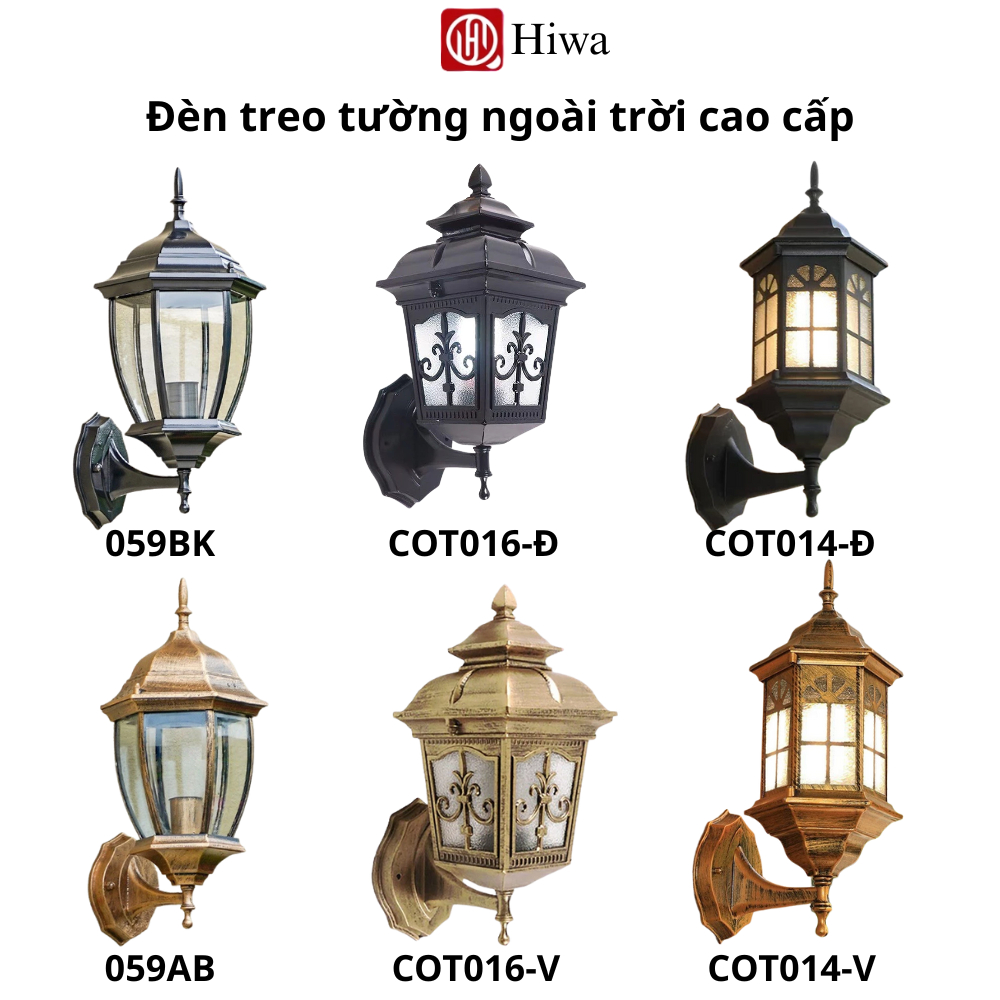 Đèn cột ngoài trời chống nước HIWA, đèn treo tường trang trí ngoài trời, đèn tường đổng cổ điển cao cấp