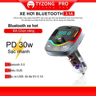 TYZONG Pro USB Type C Sạc Nhanh Xe Sạc PD 30w Bluetooth 5.0 Bộ Phát Bluetooth Xe Hơi Xe Hơi Mp3 Player rảnh tay