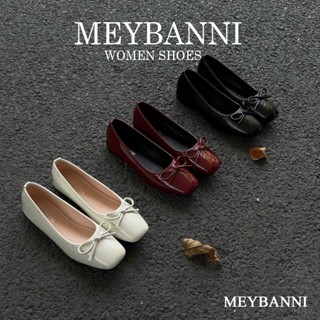 Giày Búp Bê MEYBANNI Mũi Vuông Đế Dẻo Da Mềm Phối Nơ Đi Êm Chân - C28