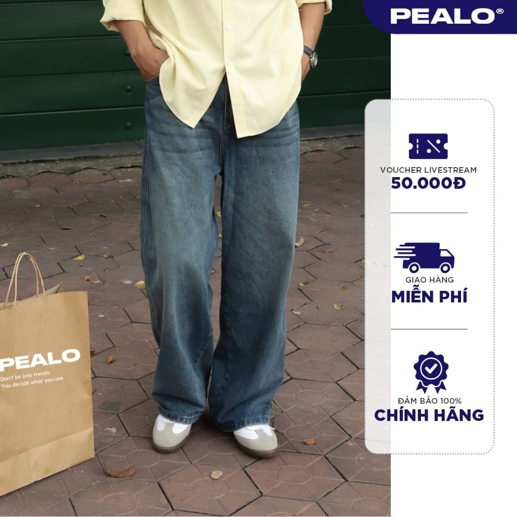 Quần Jean PEALO Unisex Form rộng chất liệu Jeans cotton thoải mái SPT2