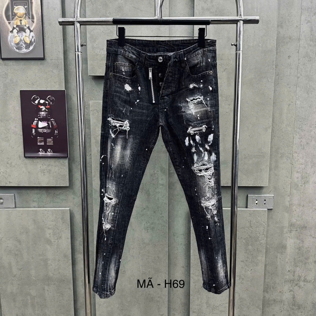 quần jean nam xám khói 4 lỗ vảy sơn to có tang hồng bốn cúc