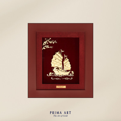 Tranh treo tường Mỹ Nghệ Phủ Vàng 24K PRIMA ART - Thuận buồm xuôi gió may mắn bình an - Size 18x20cm - CGS-0411-07