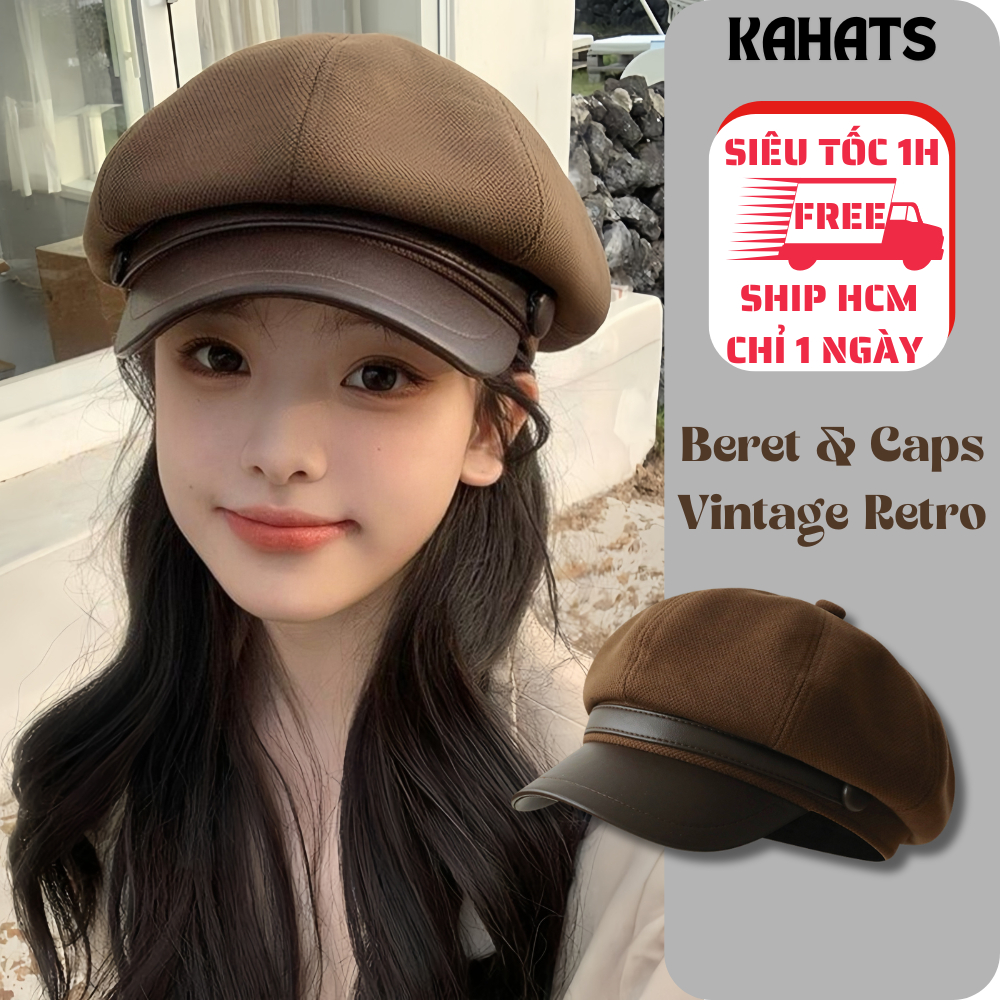 Mũ Nồi Kiểu Dáng Lưỡi Trai KAHATS Nón Beret Bát Giác Nỉ Vintage Cá Tính Phong Cách Retron MN18