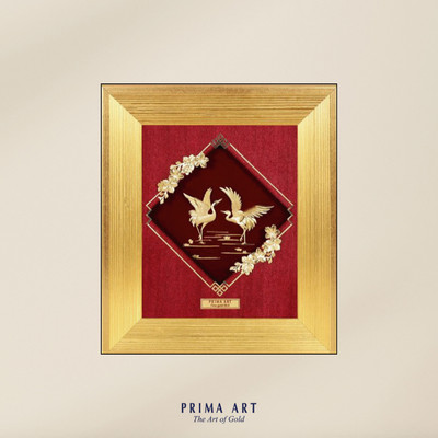 Tranh treo tường Mỹ Nghệ Phủ Vàng 24K PRIMA ART - Đôi chim hạc bình an cát tường - Size 18x20cm - CGS-0756-01