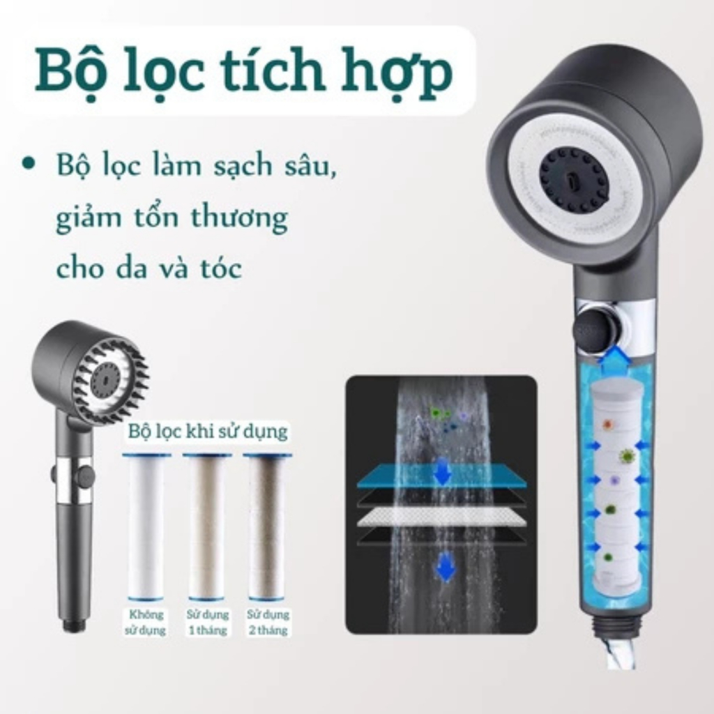 Bộ tay sen massage, vòi sen Tăng Áp mẫu mới 3 chế độ nước kết hợp răng lược silicone gội đầu thư giãn | BigBuy360 - bigbuy360.vn