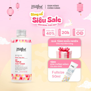 Toner da dầu mụn MILLFORD cấp ẩm, phục hồi da, Nước cân bằng AHA, BHA, PHA hỗ trợ giảm dầu mụn, dưỡng trắng da
