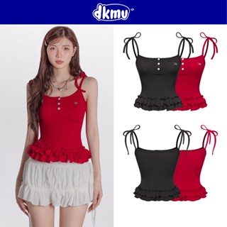 Áo 2 dây nữ cột dây nơ xoè bèo tầng DKMV thiết kế phối nút logo con cá inox màu đỏ và đen xinh xắn Rose Top | K-T28