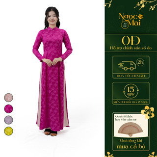 Áo dài nữ Mộc Cẩm dáng ôm truyền thống vải gấm lụa cổ cao đính ngọc hoa văn hoa - Áo dài Ngọc Mai
