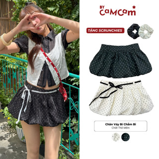 Chân Váy Ngắn Bycamcam Form Bí Chấm Bi Dây Buộc Nơ Dễ Thương Kèm Quần Bảo Hộ - Vivi Skirt CCX217
