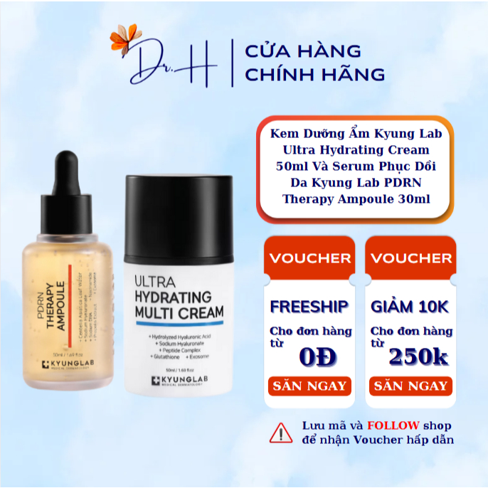 Kem Dưỡng Ẩm Kyung Lab Ultra Hydrating Cream 50ml Và Serum Phục Dồi Da Kyung Lab PDRN Therapy Ampoul