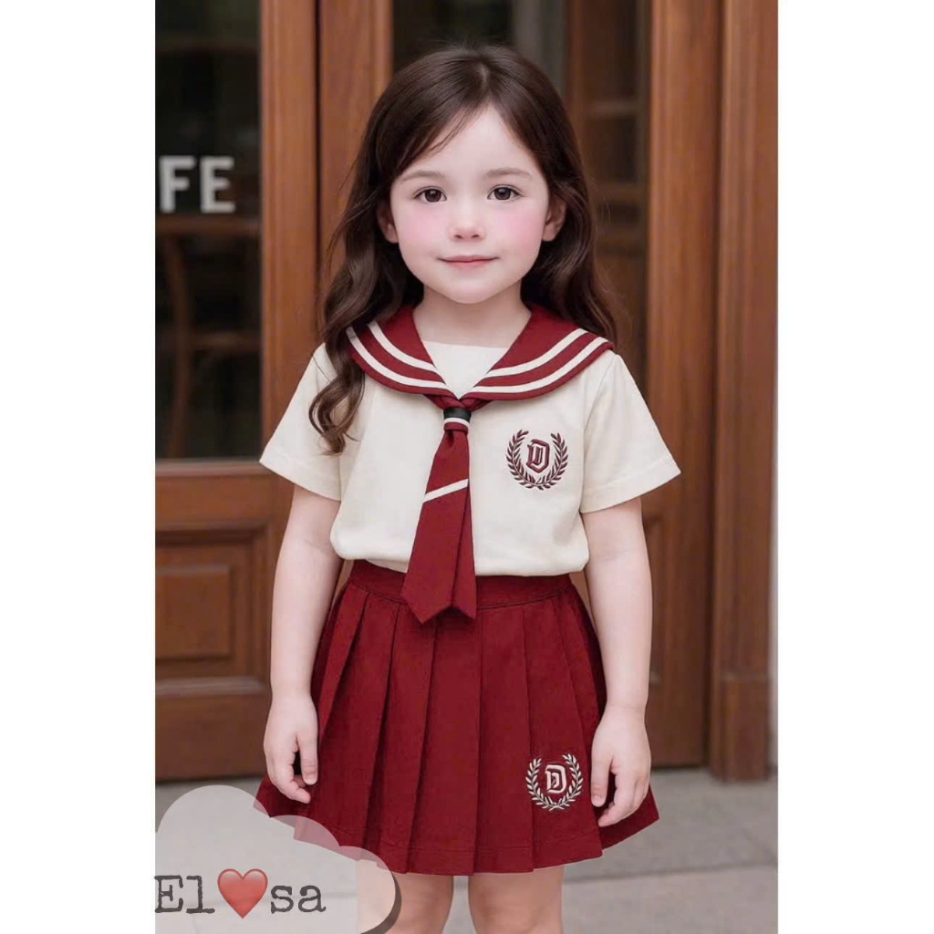 Quần áo bé gái - Sét áo nơ+chân váy xếp ly siêu xinh đi học, đi chơi cho bé 1-8 Tuổi