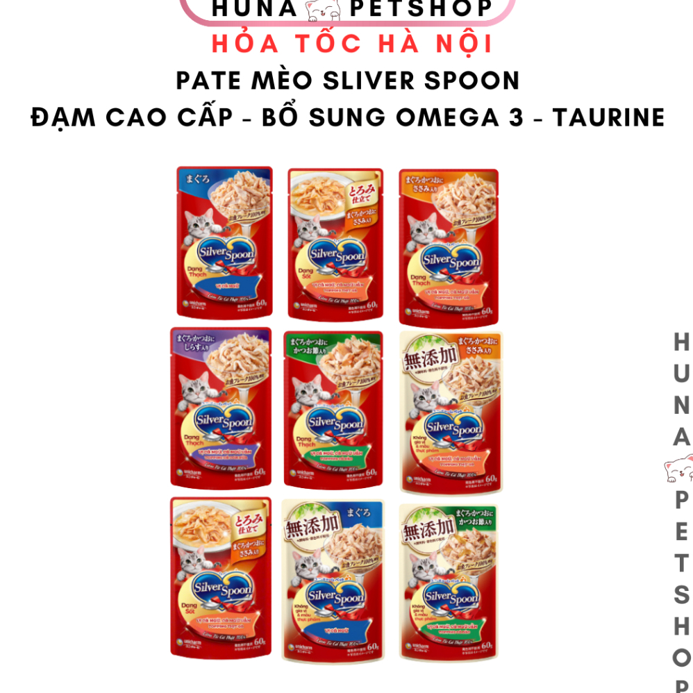 Pate Cho Mèo Silver Spoon 60gram - Thức Ăn Ướt Cho Mèo Silver Spoon - Sốt Mèo Gói Dạng Sốt - Huna
