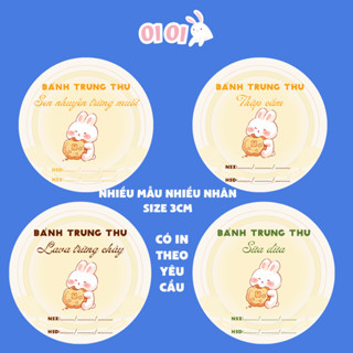   TTT05  150 tem nhân bánh trung thu 3cm in theo yêu cầu hình thỏ dán chắc chắn sẵn keo bóc ra dán được ngay 