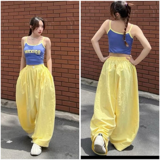  Quần parachte quần ống rộng chất liệu gió loại 1 mềm thoải mái ống xếp ly phong cách đường phố lưng cao cạp khoá 