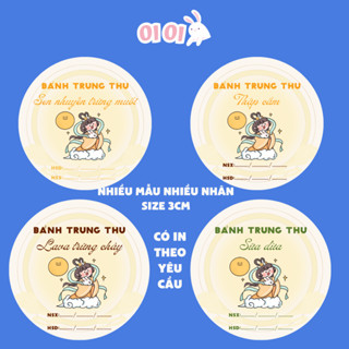   TTT06  100 tem nhân bánh trung thu 3cm in theo yêu cầu chị hằng dán chắc chắn sẵn keo bóc ra dán được ngay 