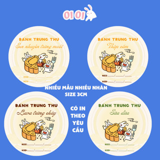   TTT07  100 tem nhân bánh trung thu 3cm in theo yêu cầu hình thỏ dán chắc chắn sẵn keo bóc ra dán được ngay 