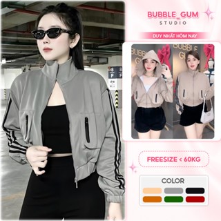 Áo Khoác Nữ Tay Dài Sọc Tay Thun 2 Da Túi Hộp Khoá Kéo 6 Túi Dưới 60KG BUBBLE GUM AK04