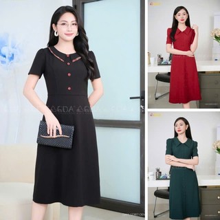 Đầm công sở nữ dáng A nữ cao cấp GDA COLLECTION chất Xước Hàn dày dặn, co dãn nhẹ, tôn dáng, che khuyết điểm