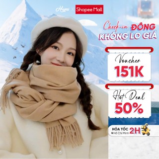 Khăn quàng cổ HUMI choàng cổ len nữ lông cừu cashmere giữ ấm mùa đông bảng to dày đa dạng màu sắc
