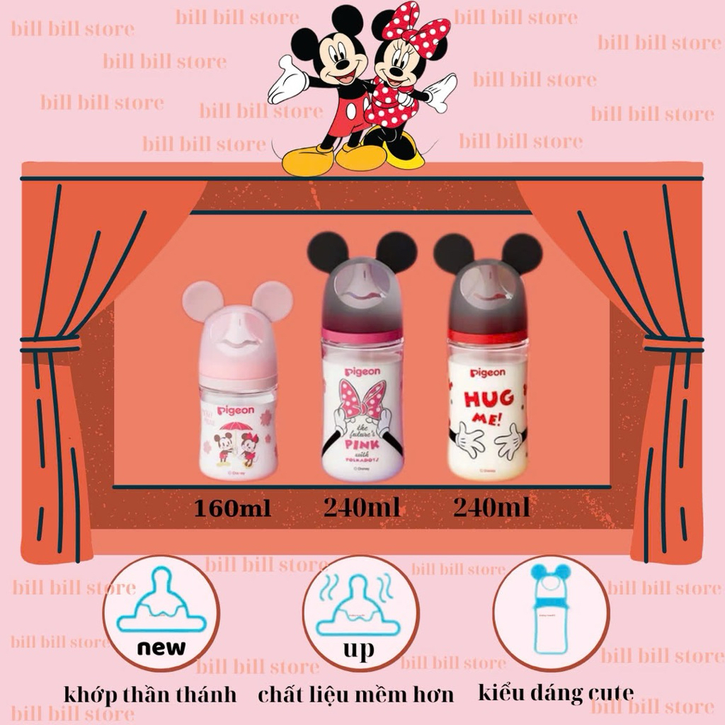 Bình Sữa Pigeon | Bình Sữa Thuỷ Tinh Mẫu Mới | Bình Sữa Pigeon Cổ Rộng | Dung Tích 160ml / 240ml
