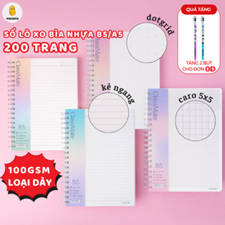 [Giảm 5K Đơn 0Đ] Sổ Lò Xo Bìa Trong 200 Trang A5/B5 Giấy 100GSM Vở Lò Xo Kẻ Ngang, Kẻ Caro, Kẻ Chấm Ghi Chép Tiện Lợi