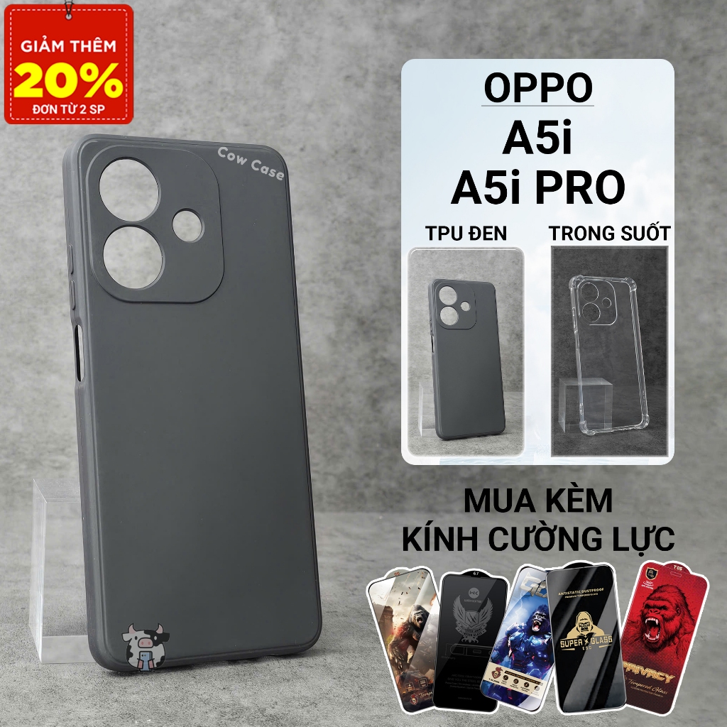 Ốp lưng Oppo A5i, A5i Pro Cowcase trơn màu đen | Ốp điện thoại Oppo dẻo bảo vệ camera đt toàn diện