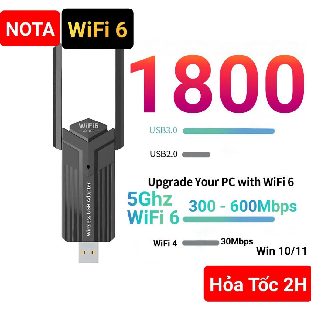 [Hỏa Tốc] USB WiFi 6 AX 1800 mbps v3 thu WiFi 5Ghz giúp cải thiện tốc độ thu wifi cho PC máy bàn laptop