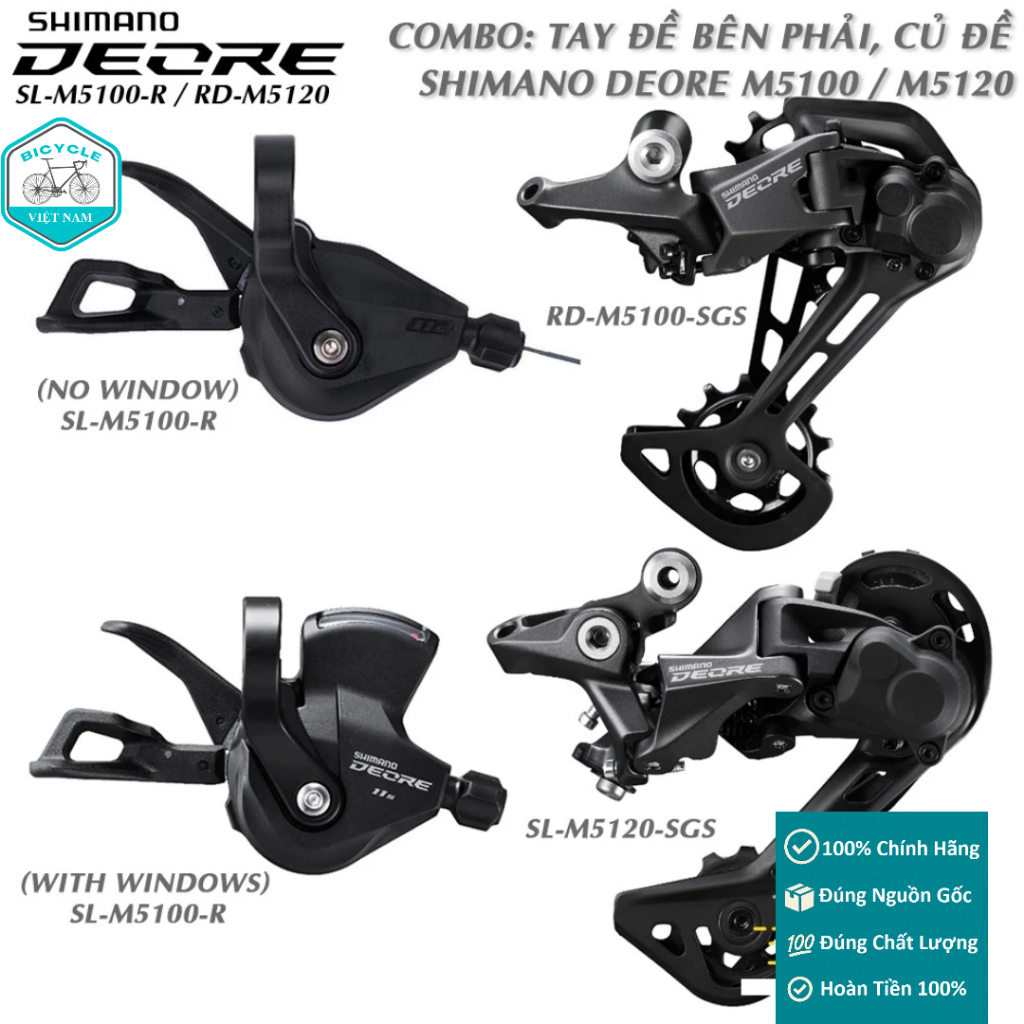Bộ Tay Đề & Củ Cùi Đề Sau Xe Đạp SHIMANO DEORE M5100 / M5120 – 11 Tốc Độ, Chính Hãng