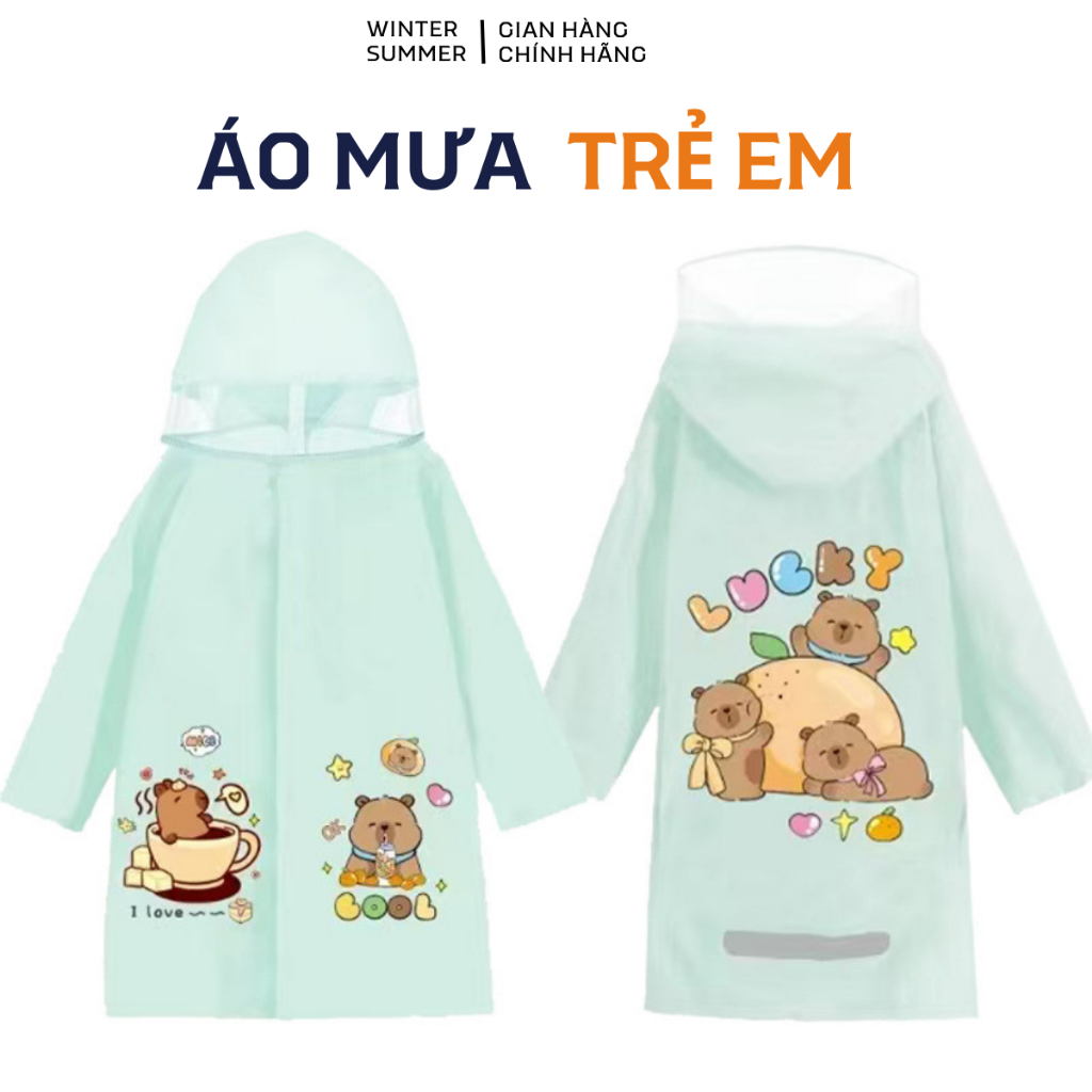 Áo mưa cho bé - Áo mưa trẻ em Winter Summer, học sinh tiểu học 3-13 tuổi cao cấp có tấm chắn, kiểu rộng
