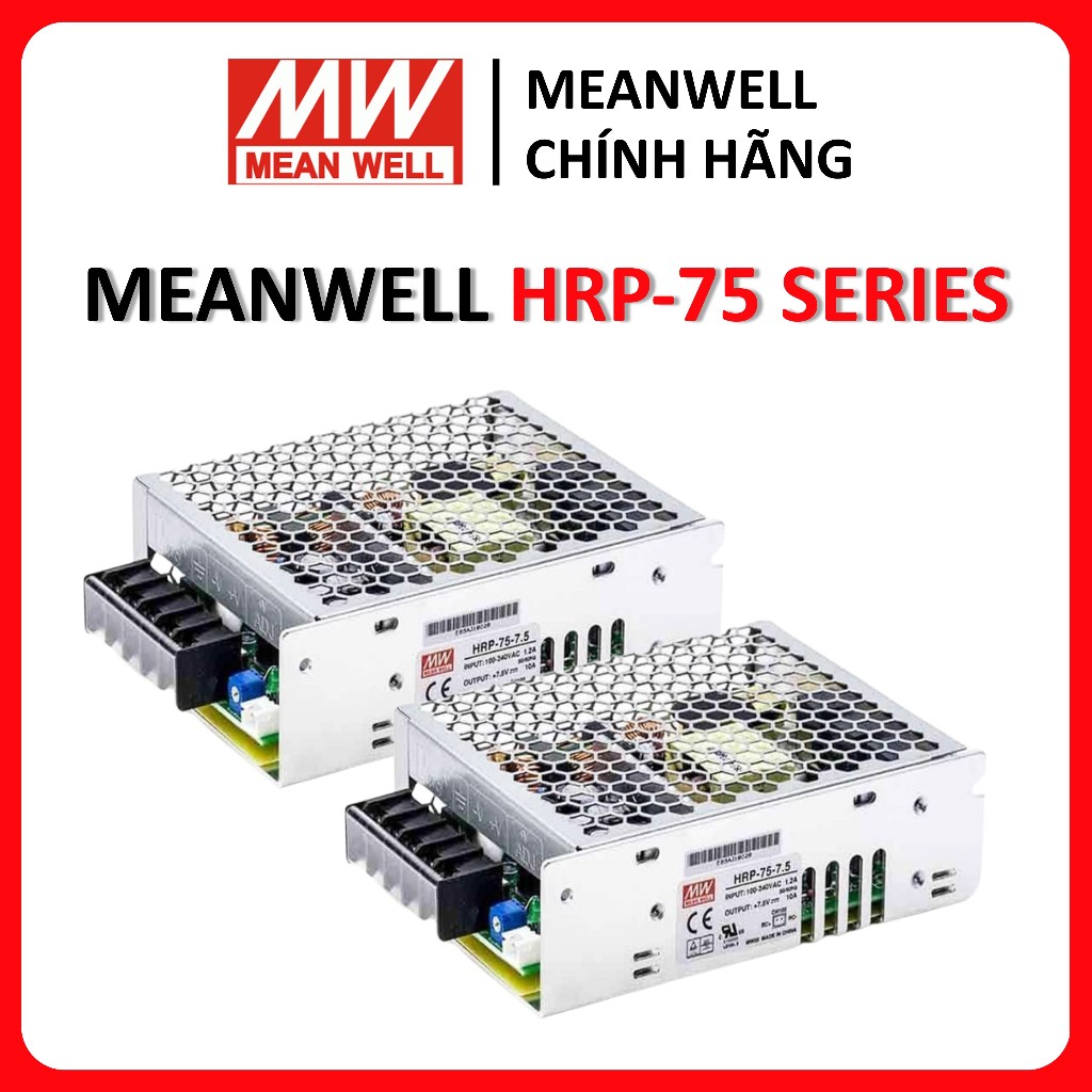 Bộ nguồn MEANWELL HRP-75-7.5, nguồn PFC Meanwell 75W 8V 10A AC-DC loại kín (enclosed), công suất 75W