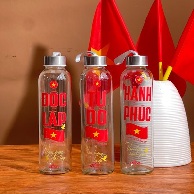 Combo 3 bình nước thuỷ tinh 500ml Độc Lập - Tự Do - Hạnh Phúc