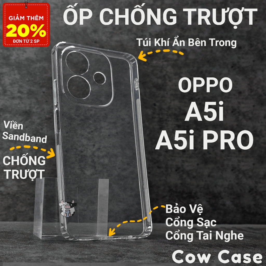 Ốp lưng Oppo A5i, A5i Pro Cowcase chống trơn trượt | Ốp điện thoại Oppo dẻo bảo vệ camera đt toàn di