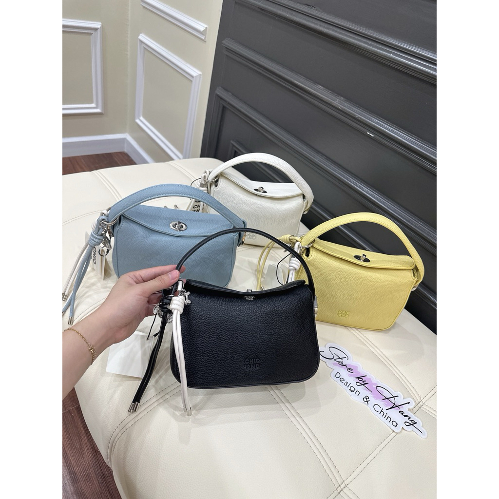 Túi CHIO Charm Rua Da Togo Dáng Hộp Nắp Khoá Trên