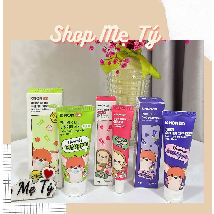 KEM ĐÁNH RĂNG K-MOM KMOM HÀN QUỐC CHO BÉ VỊ DÂU , TÁO, NHO