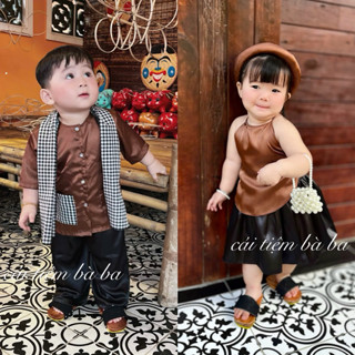 Bộ đồ đôi thôn quê cho bé gái bé trai đi chơi, lễ hội, Lễ Tết truyền thống dễ thương