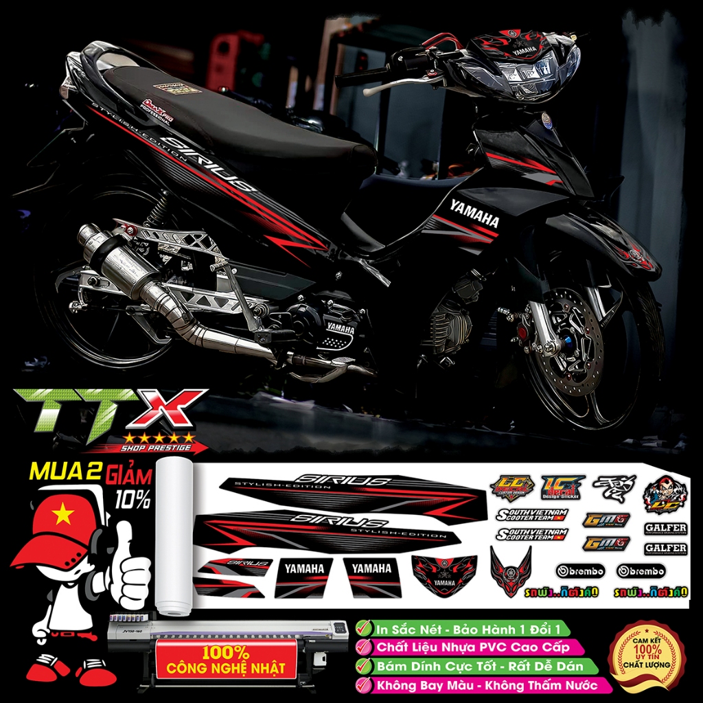  Tem Sirius zin 2019 đen đỏ – Decal dán xe Sirius độ kiểng in máy Nhật bền màu chuẩn form dễ dán ôm sát dàn áo 
