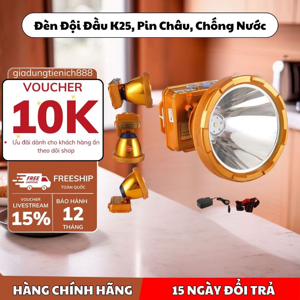 Đèn Pin Đội Đầu K25, Chống Nước, Pin Trâu ( Tặng Kèm Phụ Kiện )