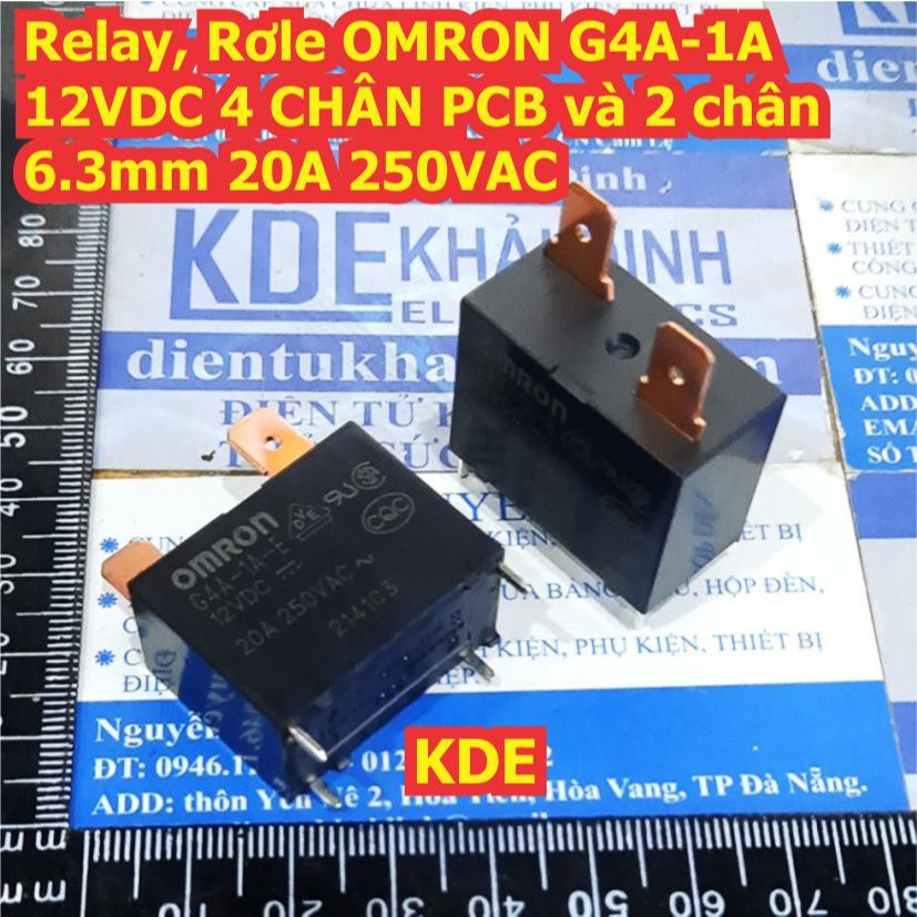 2 cái Relay, Rơle OMRON G4A-1A-E 12VDC 4 CHÂN PCB và 2 chân 6.3mm 20A 250V AC kde7737