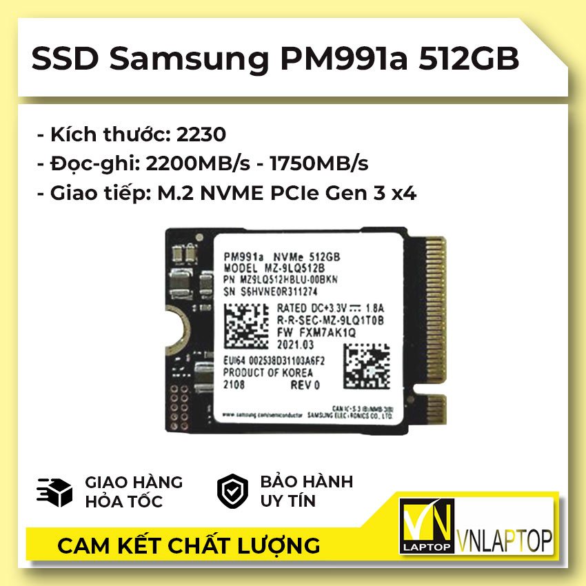 Ổ cứng SSD SAMSUNG zin tháo máy M.2 NVMe PM991a PCI-e 512GB 2230 gen 3x4 tặng kèm khay nối dài lên 2