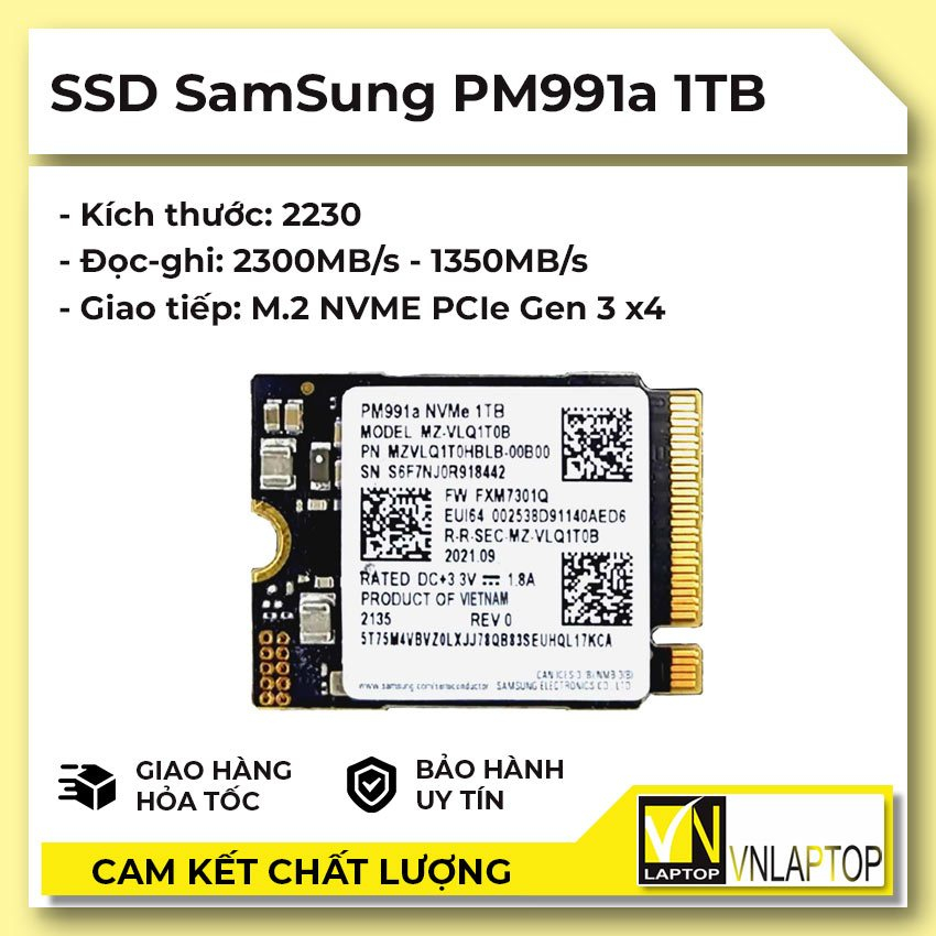 Ổ cứng SSD SAMSUNG ZIN THÁO MÁY M.2 NVMe PM991a PCI-e 1TB 2230 gen 3x4 tặng kèm khay nối dài lên 228