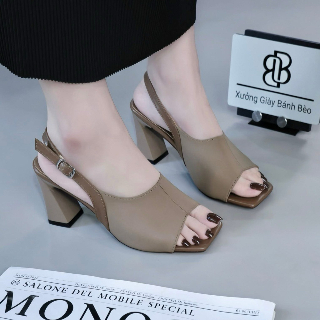 Giày sandal cao gót hở mũi gót vuông 5P và 7P phối màu yểu điệu , nết na Giày BánhBèo mã SandalRetro
