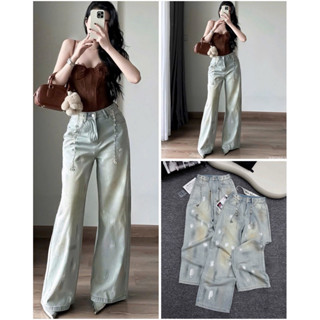  Quần jeans ống suông đính đá vẩy sơn nhũ màu siêu đẹp ,quần jeans nữ phối đai xích vừa nổi bật vừa sang chảnh Hàng QCCC 