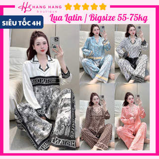 Đồ ngủ nữ bigsize 55-75kg, pijama dài tay dài lụa latin mịn mát 75DD04, đồ bộ nữ đồ mặc nhà dễ thương sang chảnh